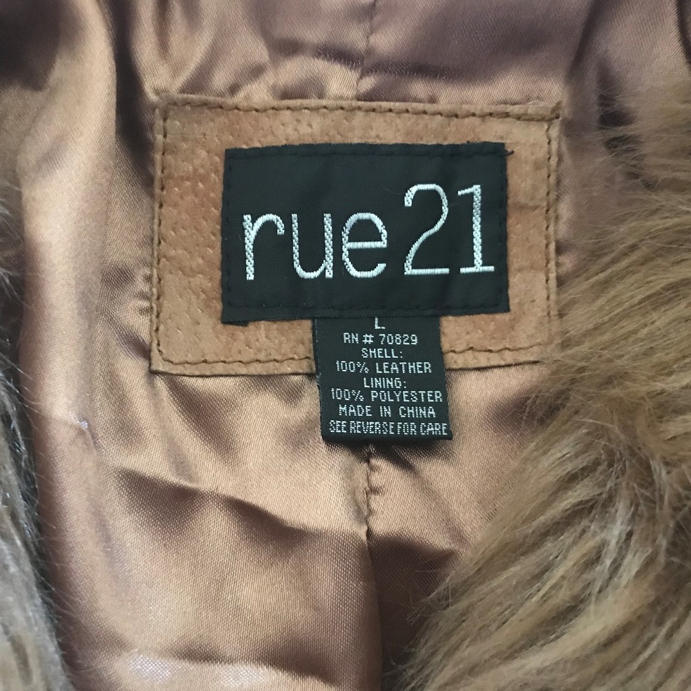 Rue21 Women Jacket Genuine Leather Faux Fur Brown - Picture 4 of 8